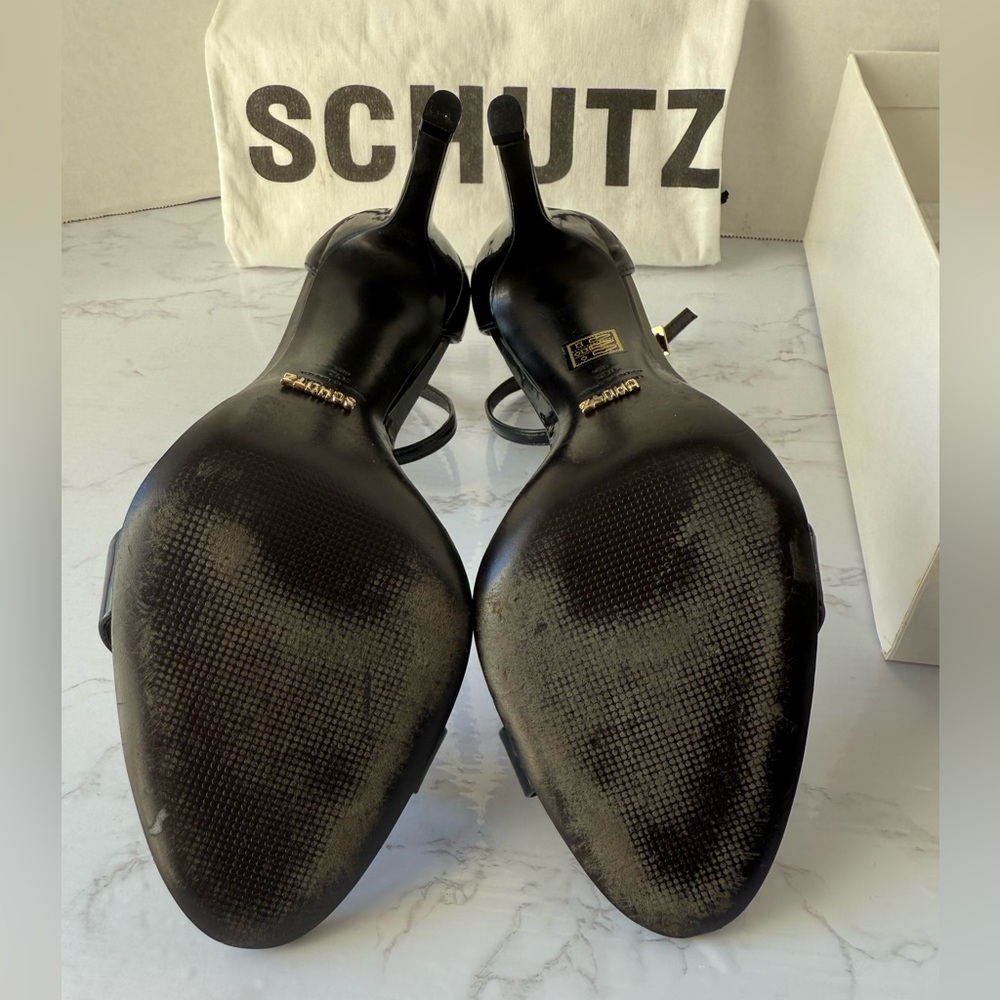 Schutz Womens Cadey Lee Black Patent Ankle Strap Dress Sandals Heels - Picture 9 of 9